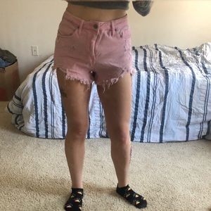 Pink denim shorts